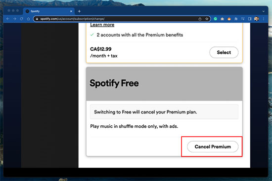 cancel spotify premium plan