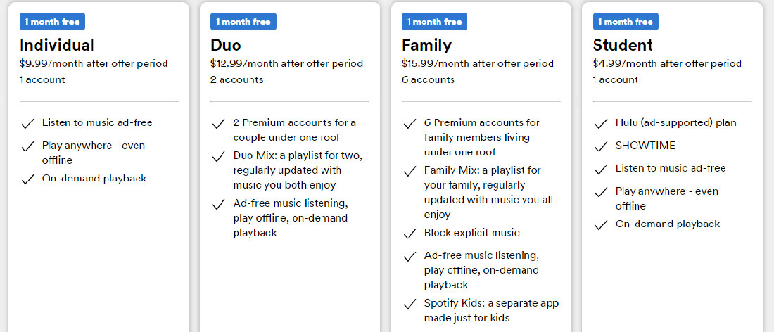 pick spotify student plan