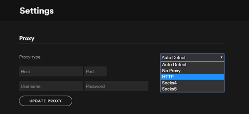 spotify proxy settings for error code 4