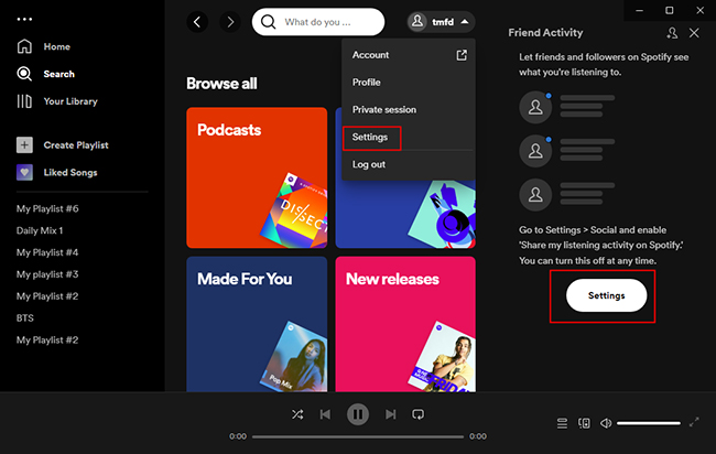 open spotify settings window on desktop