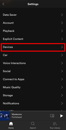 select devices option on spotify settings
