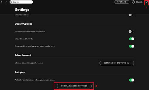 go to advanced settings in spotify desktop app