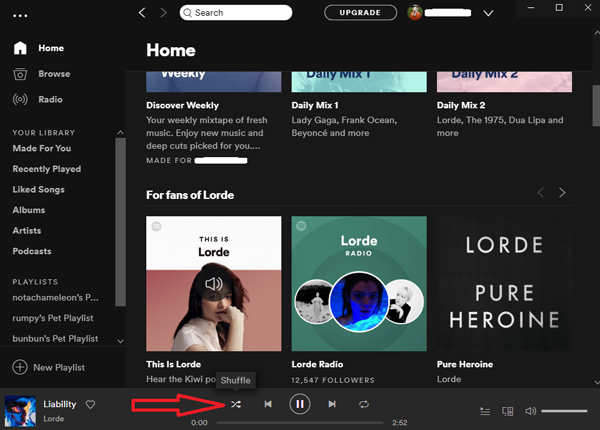 how to turn off shuffle on spotify without premium