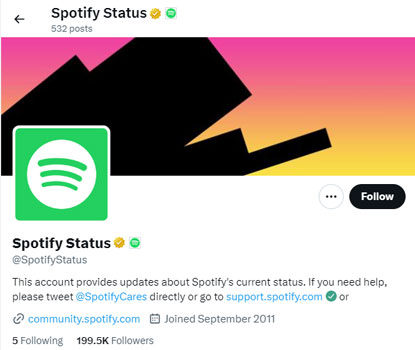 check spotify server status on twitter