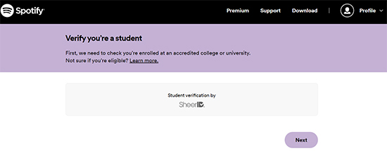 spotify student verification page