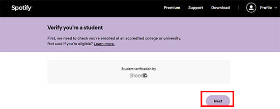 spotify student verification page