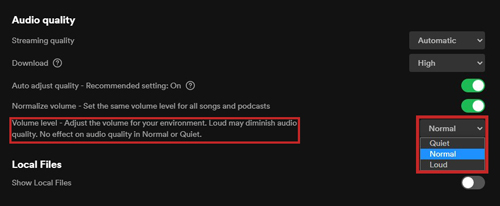 change volume level to adjust spotify quality on pc