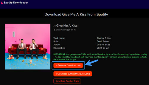 generate download link on spotisongdownloader