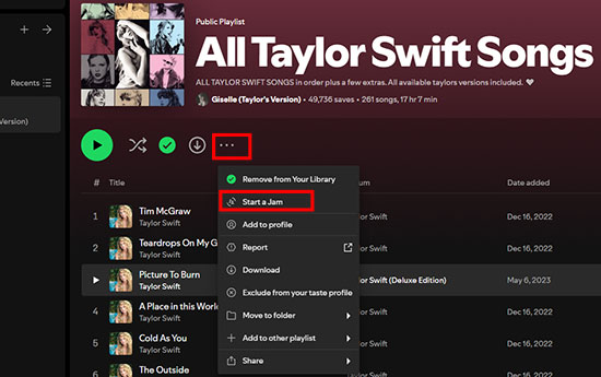 start a jam on spotify