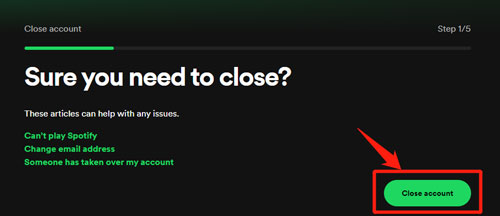 start to close spotify account