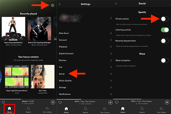 enable spotify private session on mobile