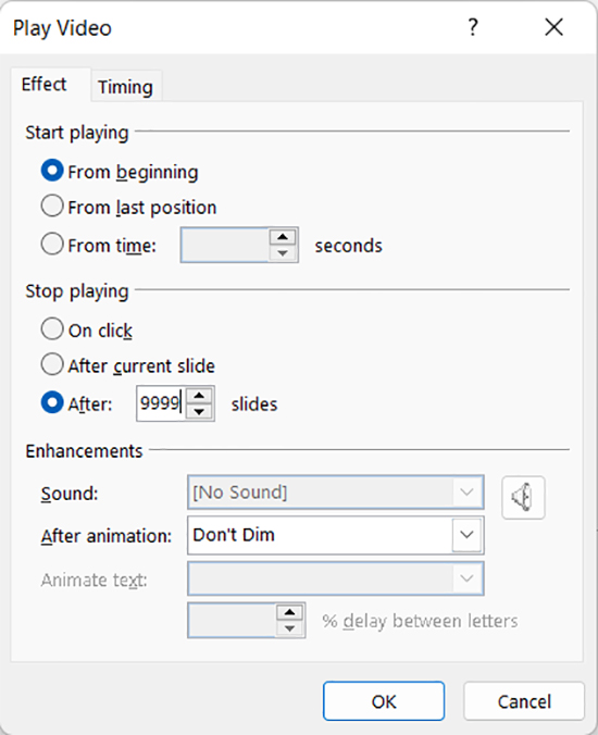 set stop time for ppt animation