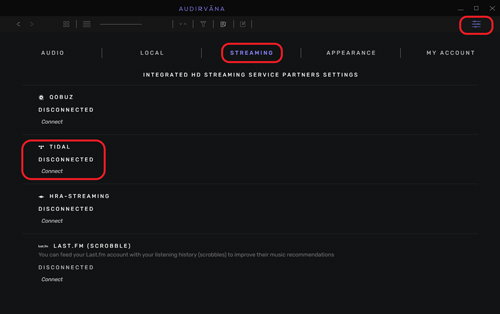 connect tidal to audirvana