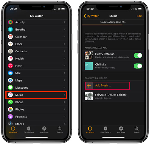 sync music from iphone to apple watch