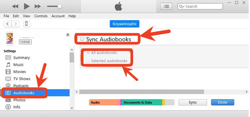 sync audible books to iphone from itunes for playback