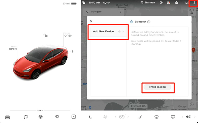 add new device on tesla via bluetooth