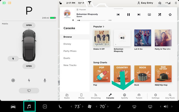 how to login to spotify on tesla model 3