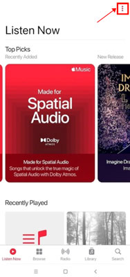 hit on more icon on apple music for android app