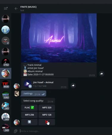 set format as mp3 from telegram tidal bot chat window