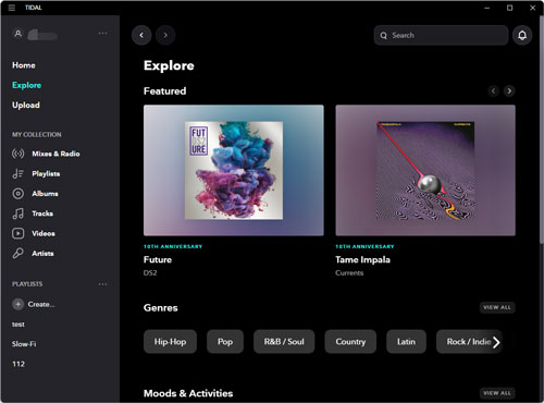 tidal desktop app interface