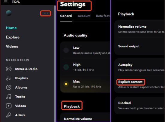 tidal explicit content setting on pc