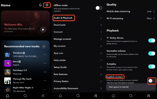 tidal explicit content setting on phone