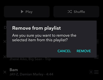 click remove to delete song from playlist tidal
