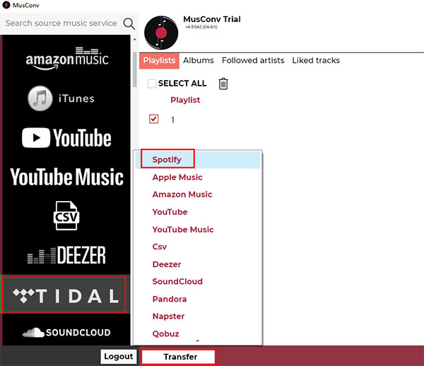 import tidal playlist to spotify musconv