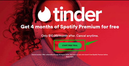 go to spotify and tinder offer page