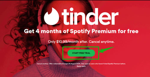 spotify 4 months free trial via tinder