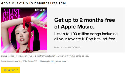 get apple music 2 months free trial via touch n go