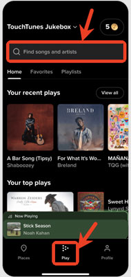 find spotify music in touchtunes app