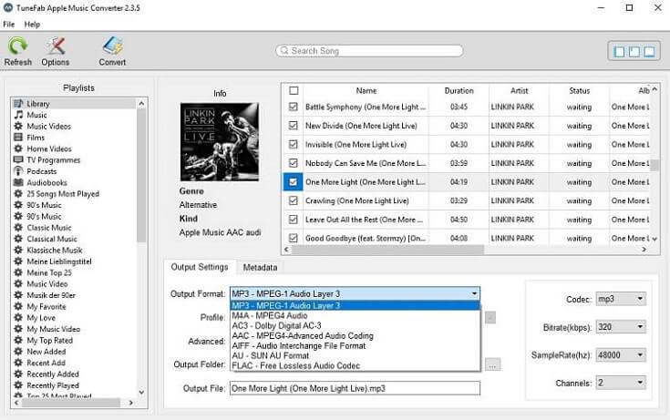 tunefab drm converter output