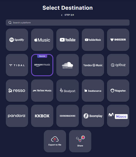 tunemymusic choose spotify as destination