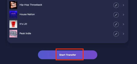 start to transfer music from spotify to tidal via tunemymusic