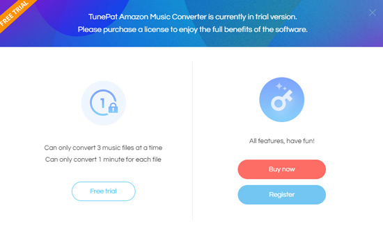 tunepat amazon music converter free trial restriction