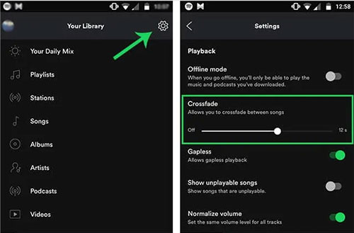 turn off crossfade to fix spotify can't play the current track android