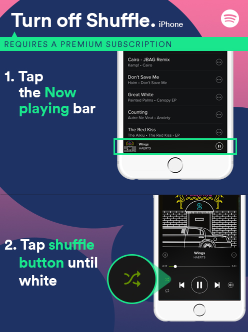 turn shuffle off on spotify iphone android with premium