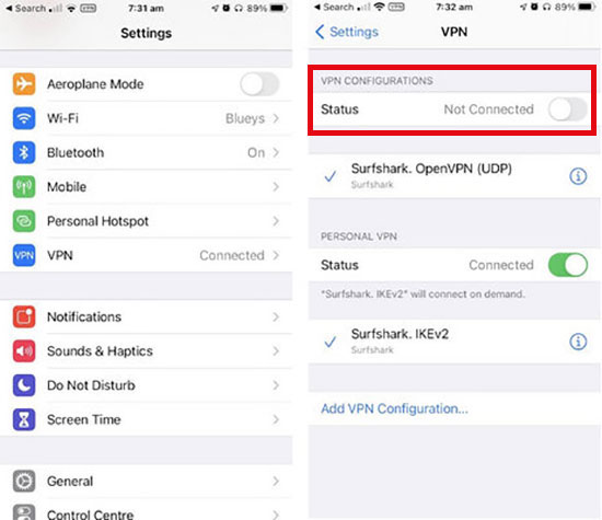 check vpn network phone