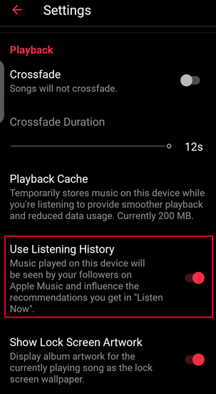 activate apple music use listening history feature android