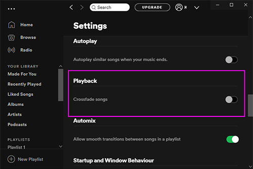 turn off crossfade to fix spotify cant play the current track