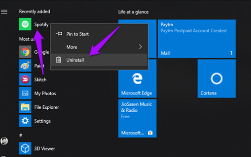 uninstall spotify windows app