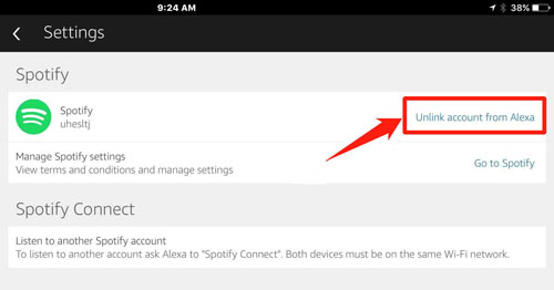 choose unlink spotify account from alexa