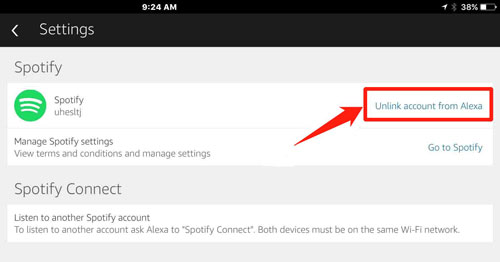 unlink spotify from alexa app