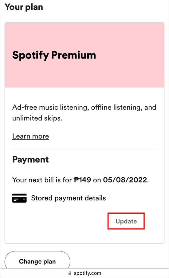 change payment method on spotify mobile