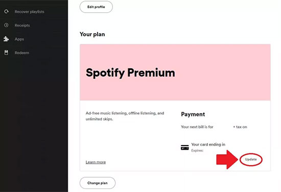 update spotify payment pc