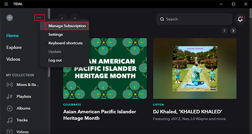 tidal manage subscription