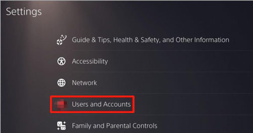 go to users and accounts section on ps5