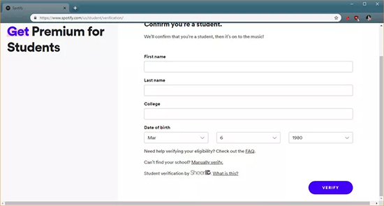 verify spotify premium student
