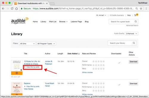 download audiobook into chapters on audible website mac